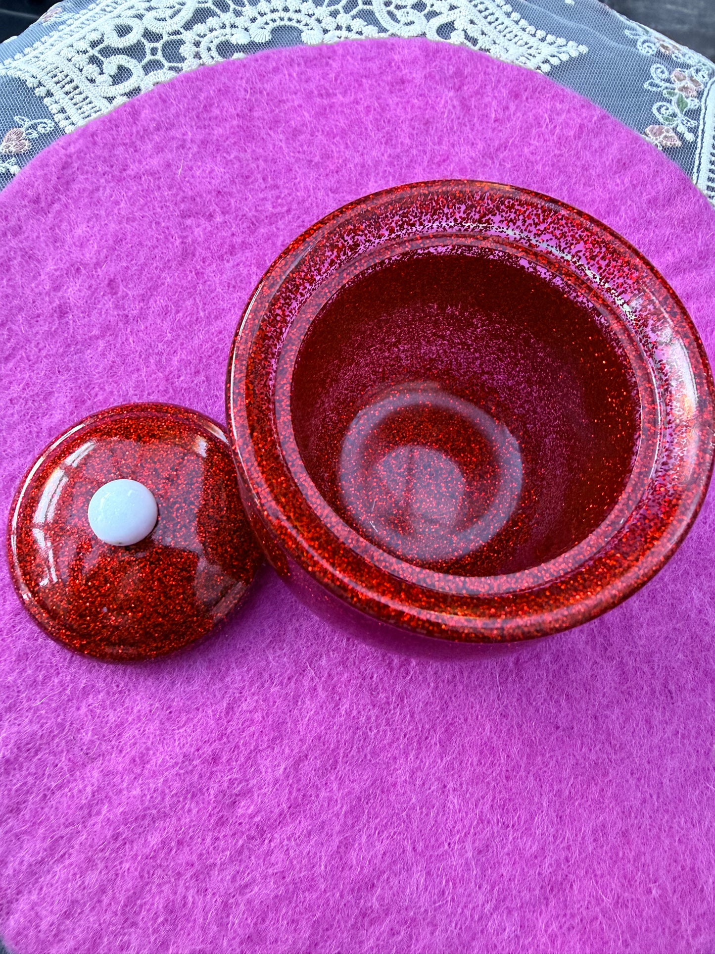 Ready made red glitter jar with lid