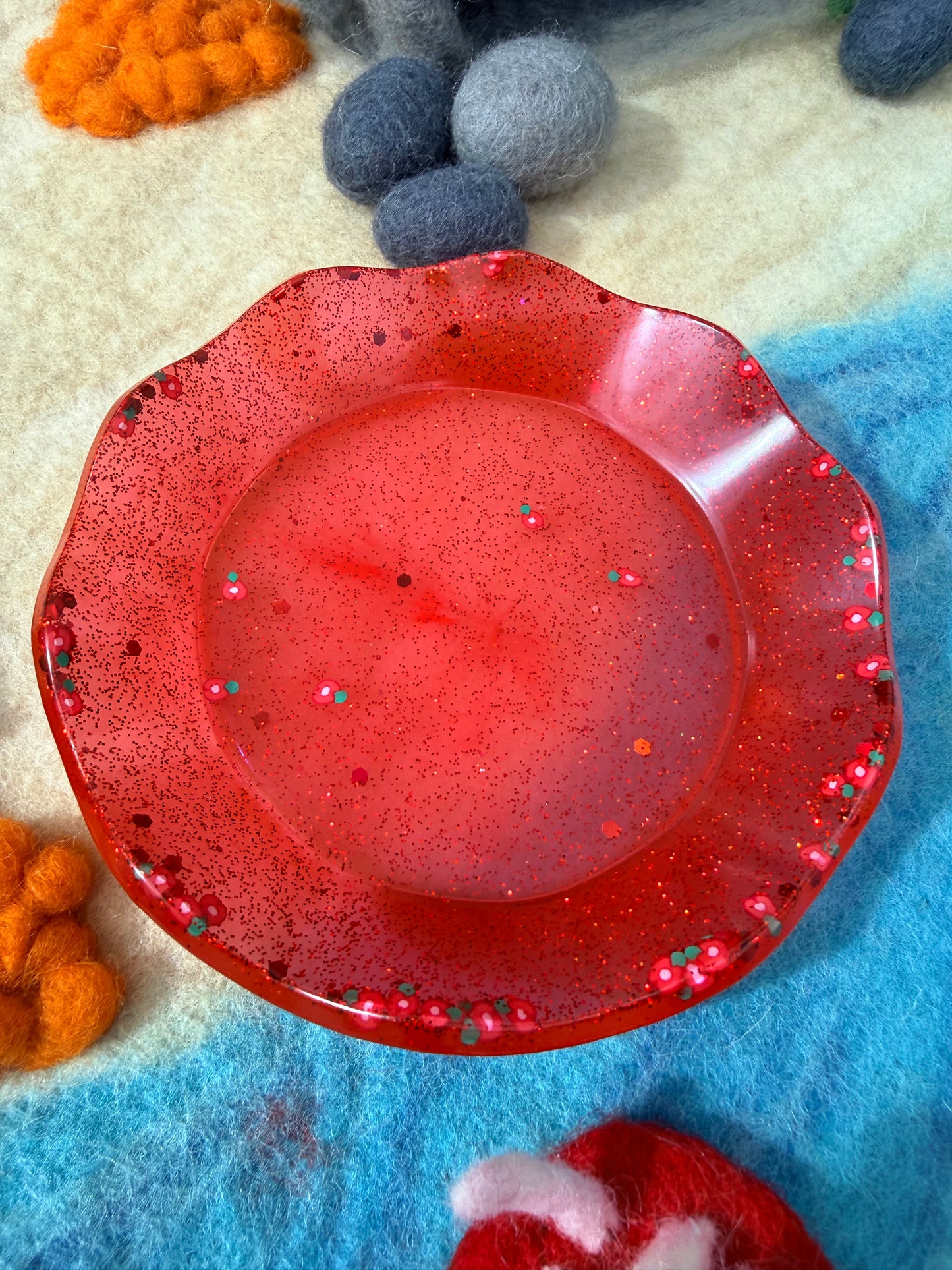 Ready made red apple frilly dish