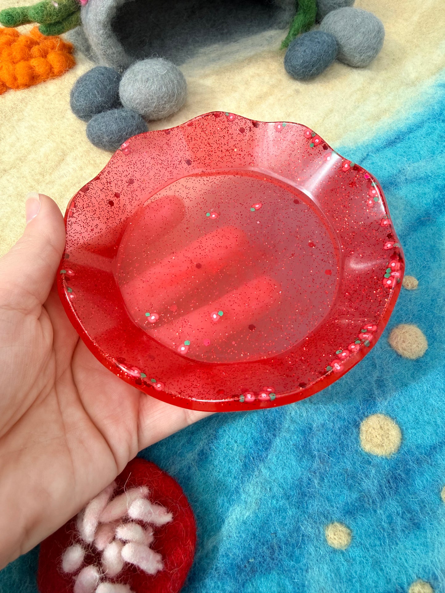 Ready made red apple frilly dish